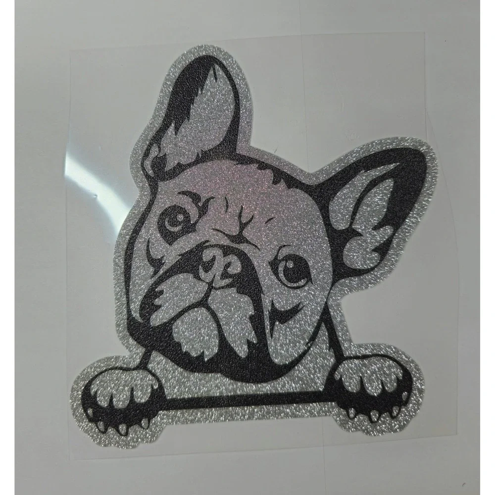 French Bulldog Glitter Decal Silver Black Frenchie Sticker 5.5in